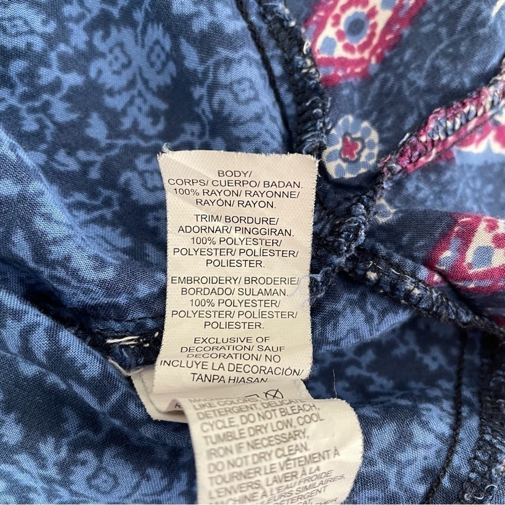Lucky Brand 2X Border Print Peasant Top Lace Blue Swing - Picture 7 of 9